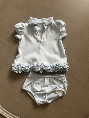 Ralph Lauren Light Blue Ruffle Polo Matching Set
